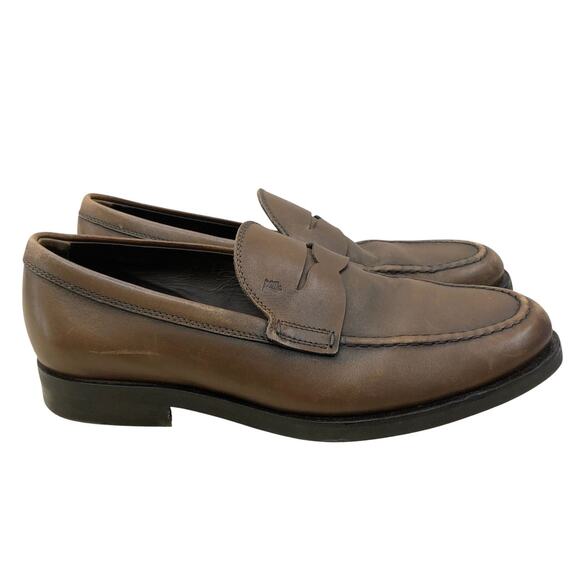 Tods Shoes Mens 8.5 Brown Leather Penny Loafers Made in Italy Classic Slip On - Picture 2 of 12